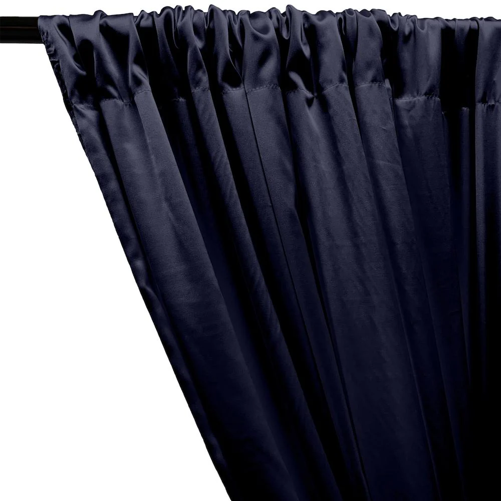 Stretch Charmeuse Satin Rod Pocket Curtains - Navy Blue - Image 2
