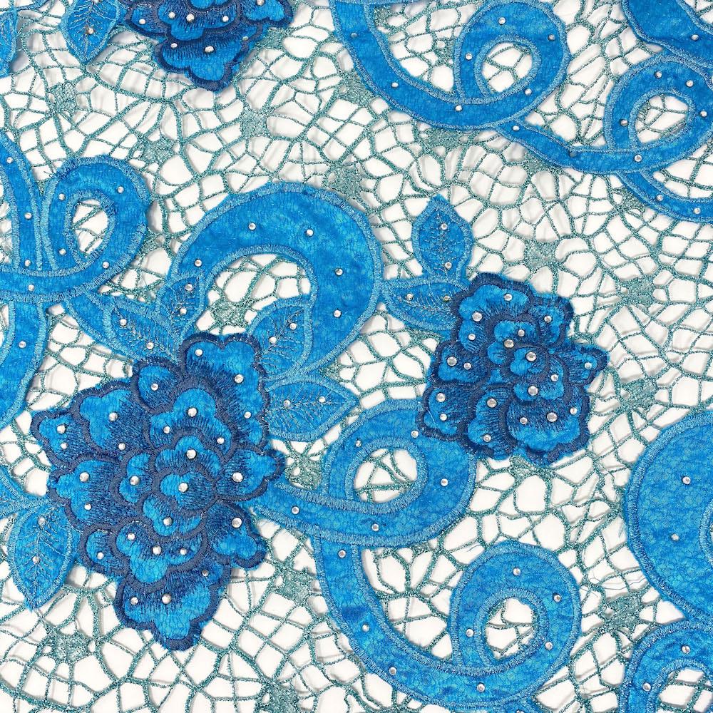 Turquoise Beaded Lace On Web Organza