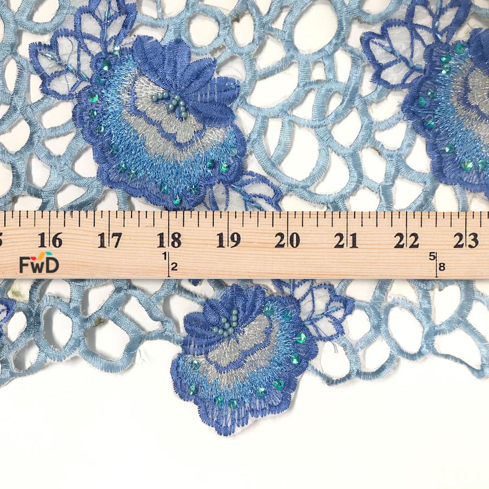 Turquoise Floral Sprout Patch Organza Beaded Lace - Image 4