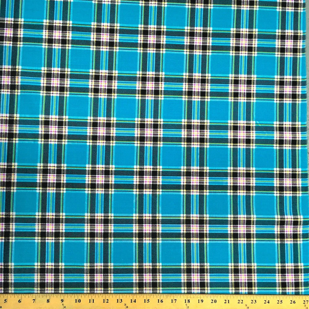 Saturnia Plaid Turquoise Print Broadcloth