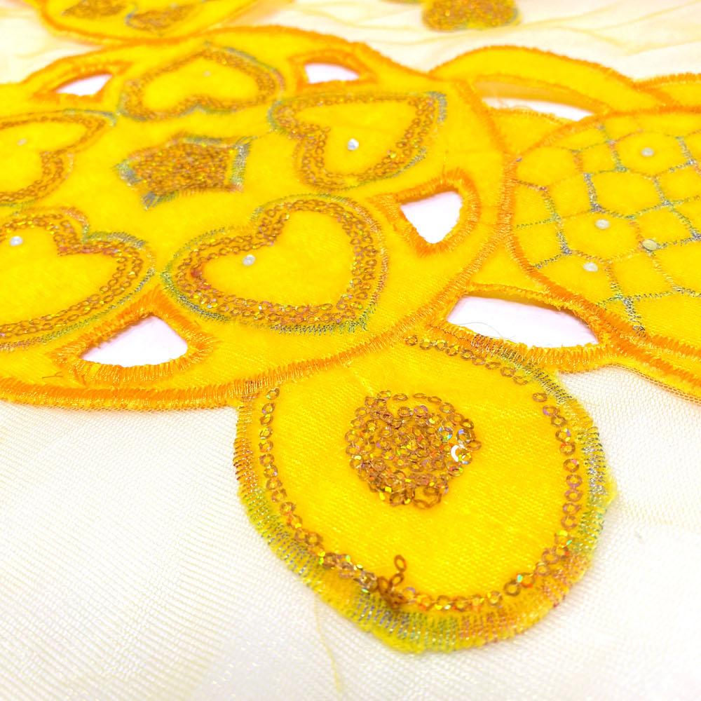 Yellow Circle Embroidery Lace on Mesh - Image 2
