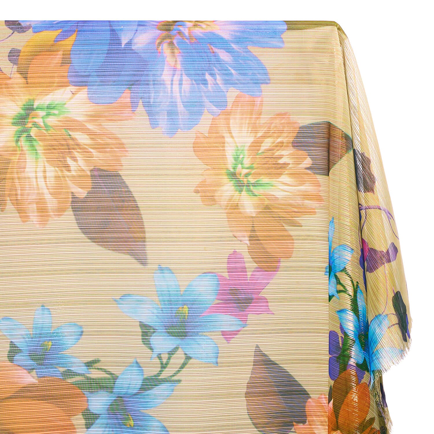 Zari Metallic Chiffon Jacquard - Hibiscus Print - Image 5