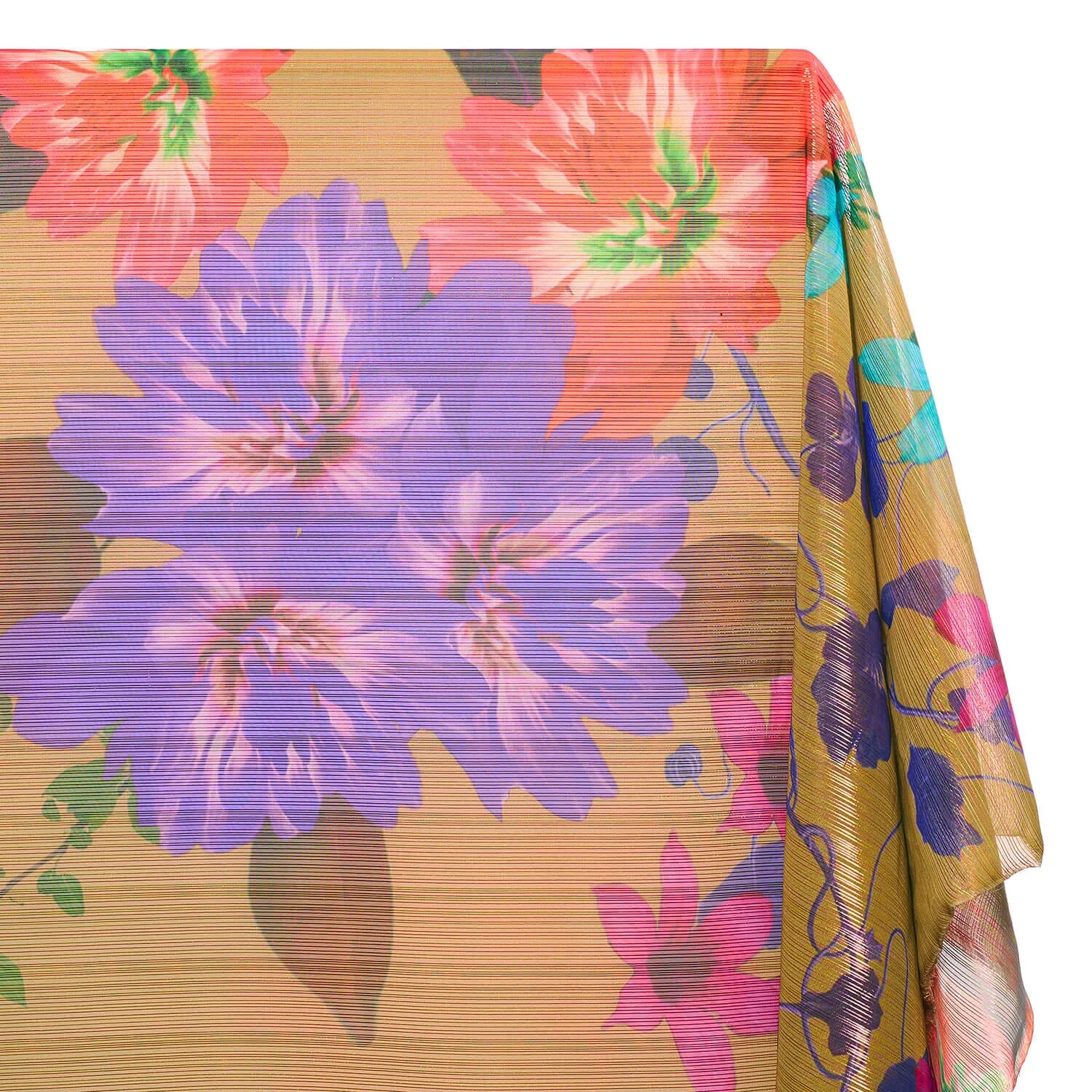 Zari Metallic Chiffon Jacquard - Hibiscus Print - Image 8